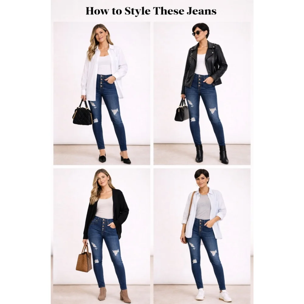 Judy Blue High Rise Distressed Skinny Jeans Button Fly Stretch Denim Size 7/28 - Picture 9 of 9